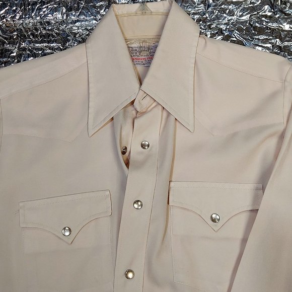 FREE SHIPPING VTG California Ranch Wear H Bar C Beige Pearl Snap Western Shirt - Picture 3 of 7